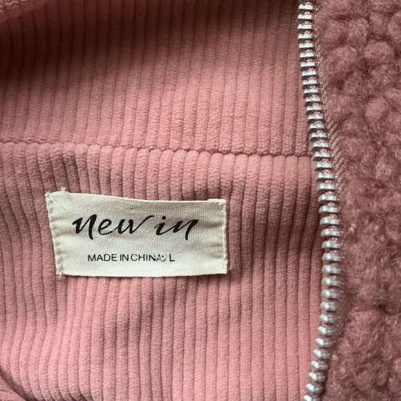 Plush Sherpa Zip-Up Jacket – Mauve Pink Teddy Fleece with Corduroy Pocket | Size - Picture 3 of 5